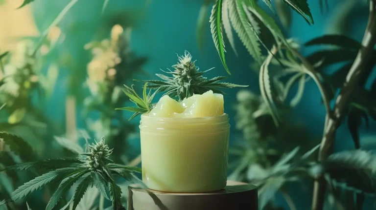 cbd oil and leaves with jar