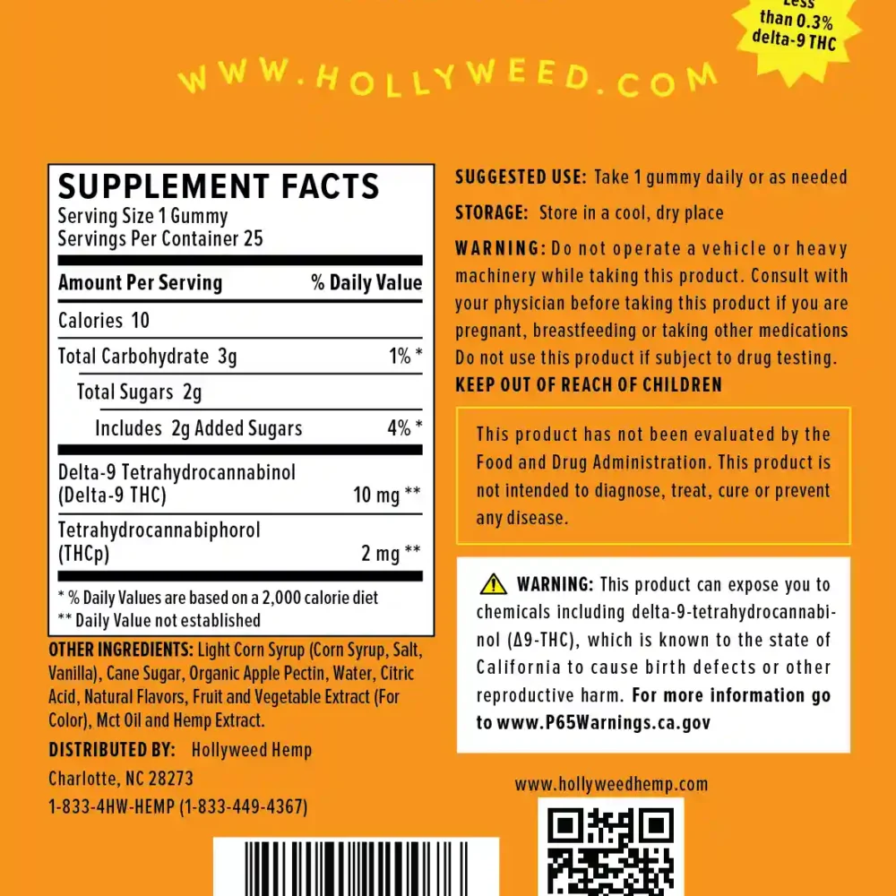 500 mg edible gummies delta-9 thc - supplement facts panel