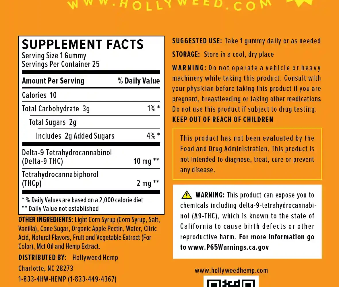 500 mg edible gummies delta-9 thc - supplement facts panel