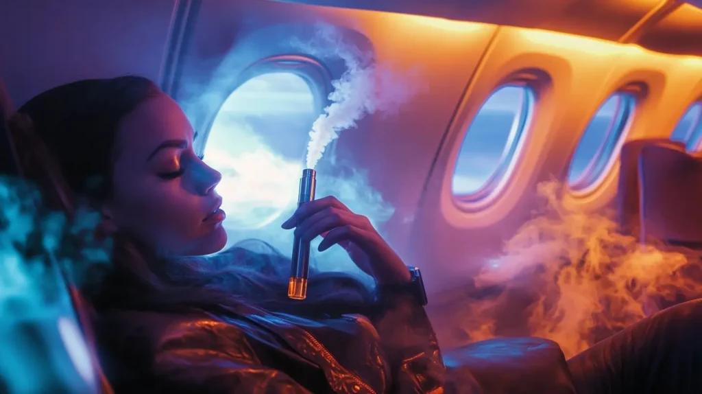 can you bring vapes on a plane? woman with vape