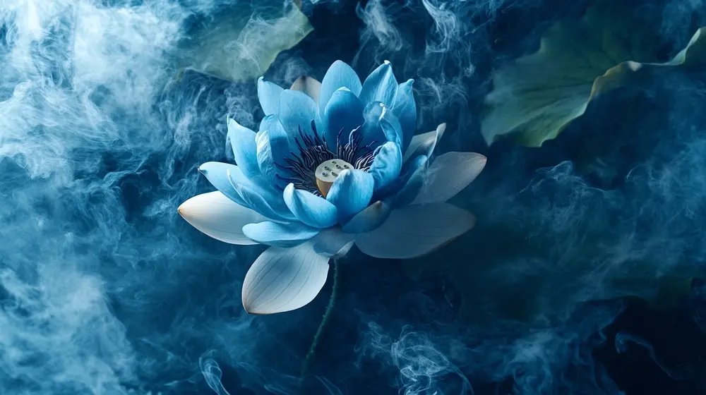 blue lotus flower in smoke